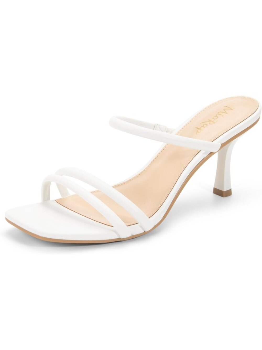 Women's White Summer Square Open Toe Comfort Strappy Mules Sexy Heeled Sandals